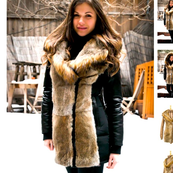 Rudsak Arly Leather Sleeved Parka With Fur Trim size XS - Picture 8 of 9